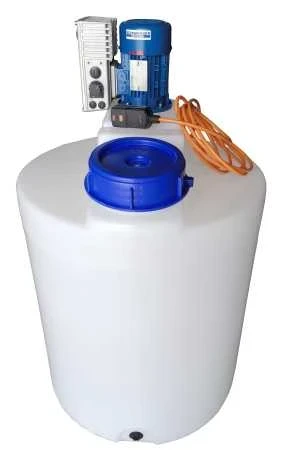 100 Liter PE Dosierbehälter mit drehzahlregelbarem Propellerrührwerk/Schnellmischer